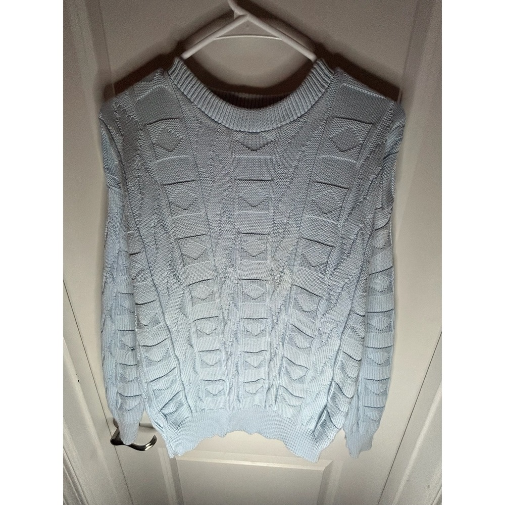 Vintage 80's The Fox Light‎ Blue Cable Knit Crewneck Sweater Womens Medium